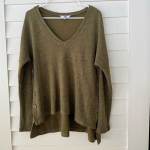 Jack by BB Dakota | Olive Green Waffle Knit Tunic Sweater Side Button Medium